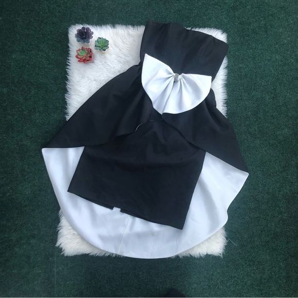 Vintage Strapless Tuxedo Dress Rhinestone Trim Bow *AS IS* - Picture 3 of 16